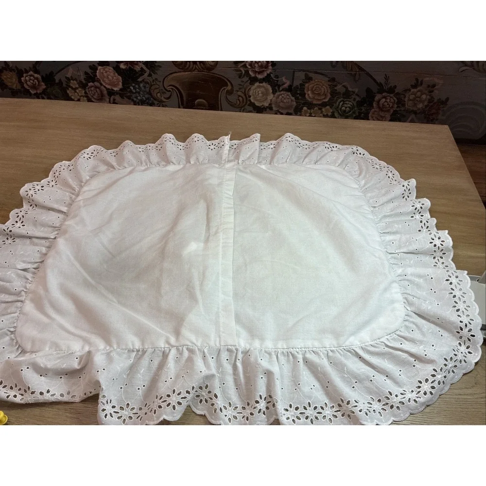 Pair White Standard Pillow Shams W/ Eyelet Ruffle (2) By Dan River Cottagecore